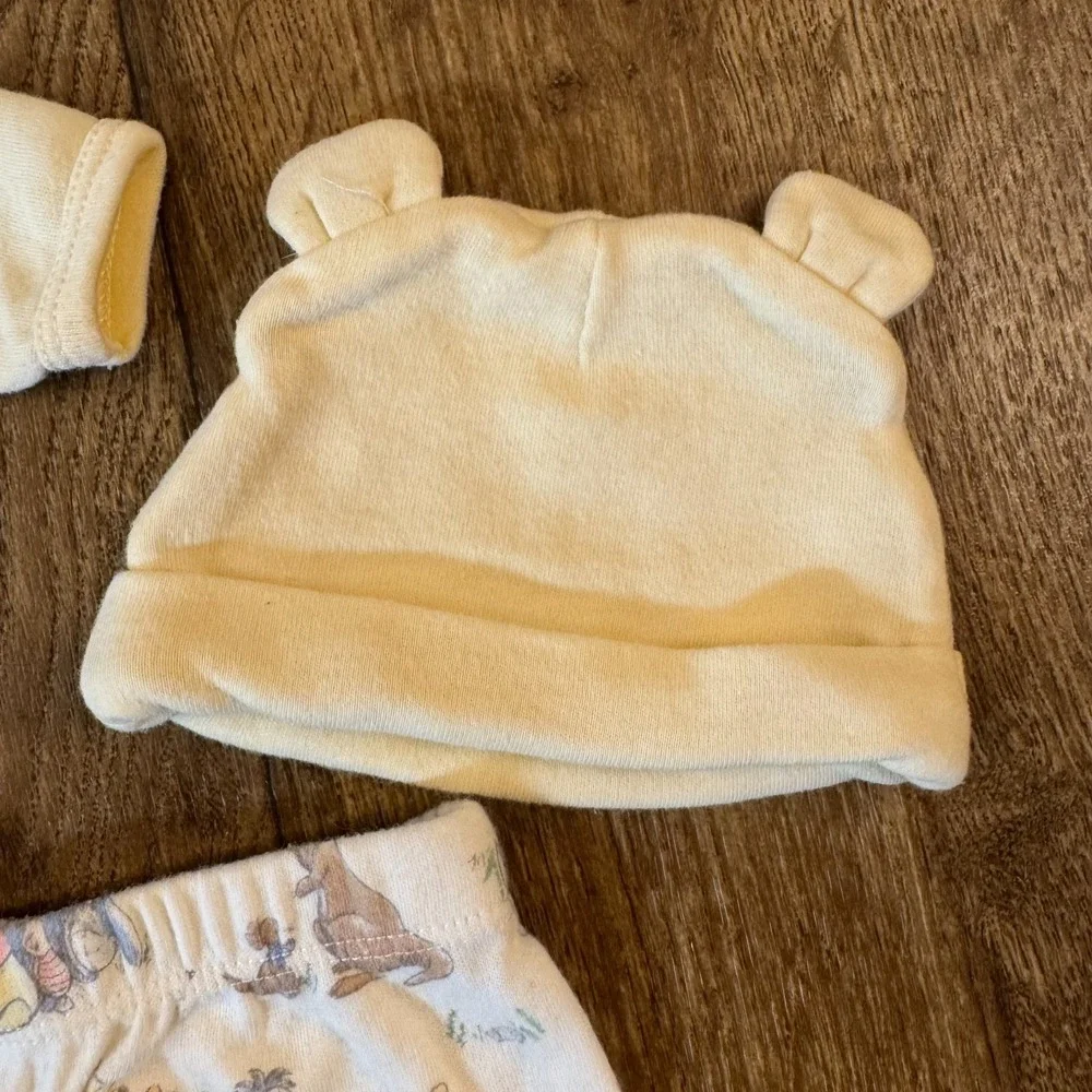 Disney Baby Bundle Preemie Winnie Pooh 2 Piece Outfit Hat Gender Neutral Yellow